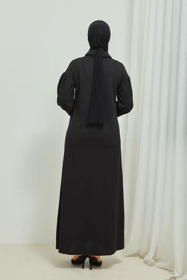 Balon Kollu Düğme Detaylı Tesettür Elbise BRC11M02 Siyah - 6