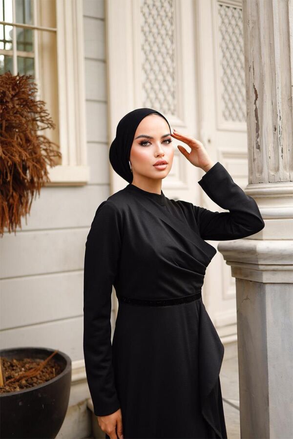 Eteği Fırfırlı Kadın Abiye Elbise BRC1109 Siyah - 3
