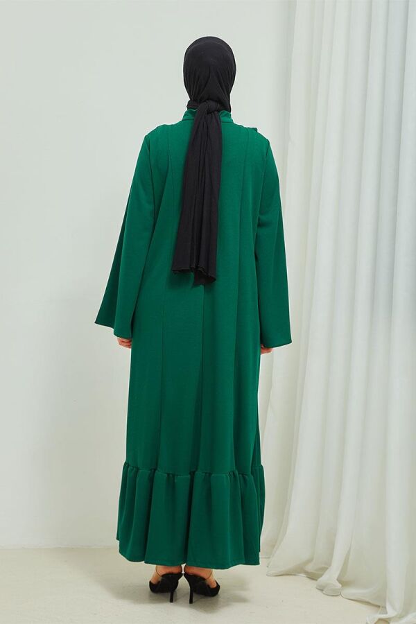 Fırfır Detaylı Tesettür Elbise Abaya BRC11M01 Zümrüt - 8