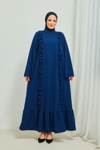Fırfır Detaylı Tesettür Elbise Abaya BRC11M01 Indigo - 2