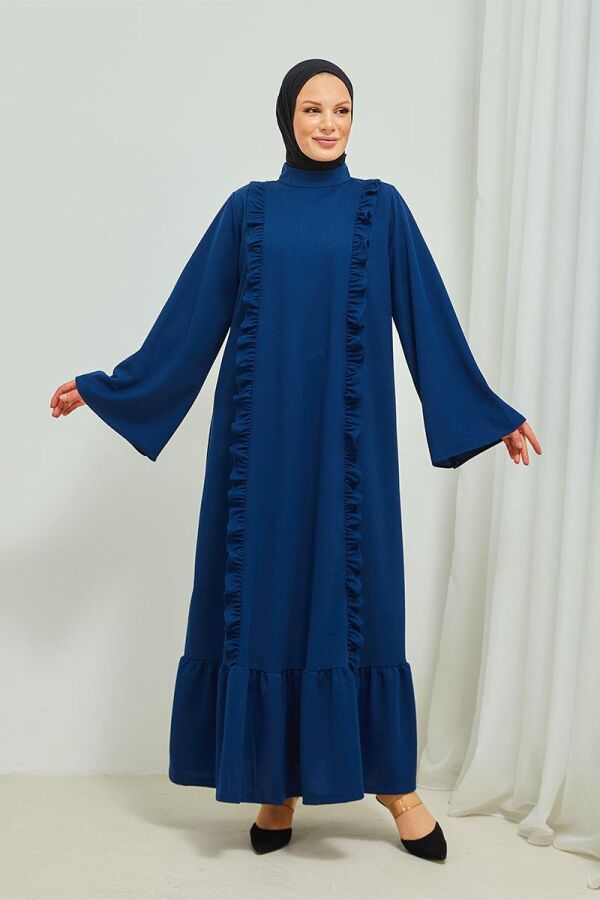 Fırfır Detaylı Tesettür Elbise Abaya BRC11M01 Indigo - 3