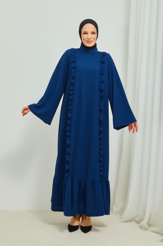 Fırfır Detaylı Tesettür Elbise Abaya BRC11M01 Indigo - 7