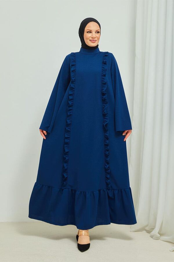 Fırfır Detaylı Tesettür Elbise Abaya BRC11M01 Indigo - 9