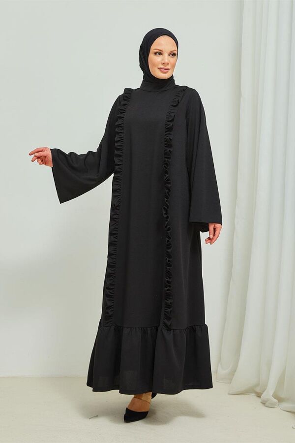 Fırfır Detaylı Tesettür Elbise Abaya BRC11M01 Siyah - 1