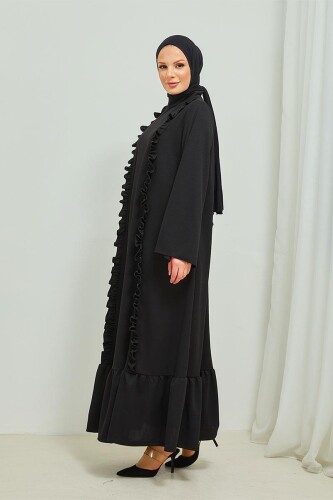 Fırfır Detaylı Tesettür Elbise Abaya BRC11M01 Siyah - 2