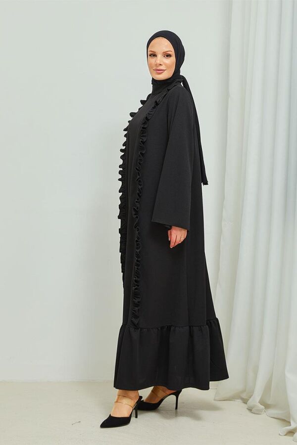 Fırfır Detaylı Tesettür Elbise Abaya BRC11M01 Siyah - 3