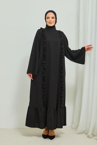 Fırfır Detaylı Tesettür Elbise Abaya BRC11M01 Siyah - 4