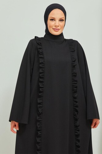 Fırfır Detaylı Tesettür Elbise Abaya BRC11M01 Siyah - 5
