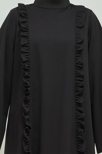 Fırfır Detaylı Tesettür Elbise Abaya BRC11M01 Siyah - 6