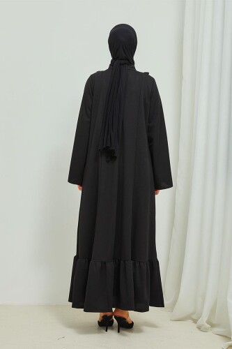 Fırfır Detaylı Tesettür Elbise Abaya BRC11M01 Siyah - 7