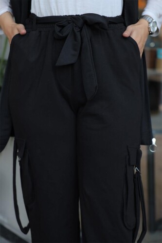 Kadın Bel Kuşaklı Kargo Cepli Pantolon BRC1403 Siyah - 3