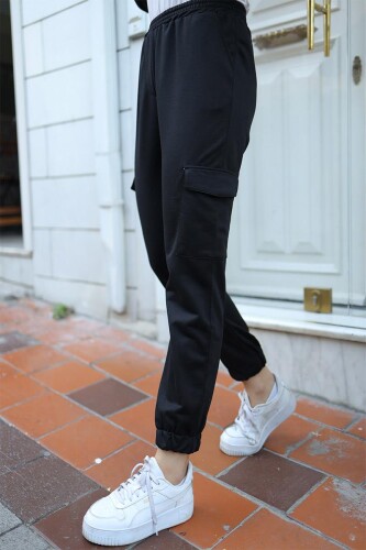 Kadın Bel Lastikli Kargo Cepli Pantolon BRC1401 Siyah 