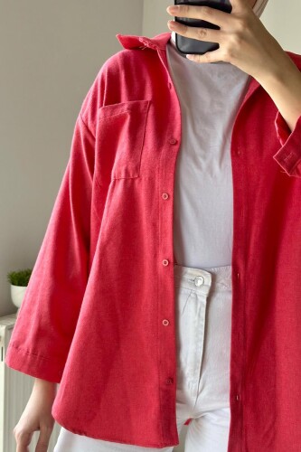 Kadın Kışlık Cepli Gömlek BRC2602 Kırmızı - 3