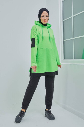 Pamuklu Tunik Pantolon Eşofman Takım TRN2030 Neon Yeşili 