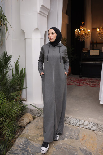 Unlined - Abaya -BTS0008 - Anthracite - 1